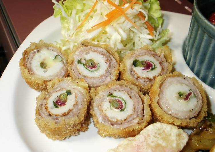 Rolled Chikuwa Fish Stick and Pork Cutlets with Plum, Shiso, and Cheese