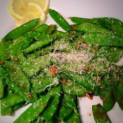 A picture of Garlic Snow Peas With Lemon Zest and Parmesan.