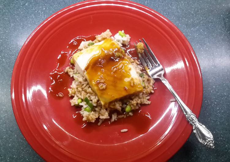 Sake glazed Halibut over rice