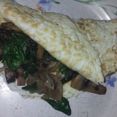 Spinach and mushroom egg white omelette A picture of Spinach and mushroom egg white omelette.