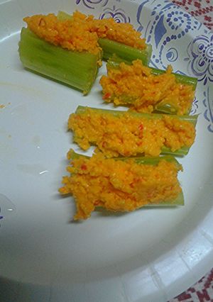 A picture of Celery and pimento cheese.