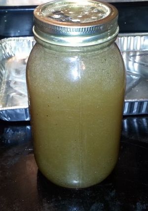 A picture of Turkey stock from scraps.