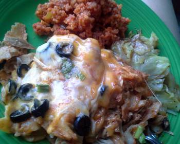 Easy Serving Recipe Chicken Enchiladas Spanish Rice Fried Cabbage Delicious Perfect