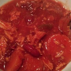 A picture of Amy's shredded chilli chicken crockpot.
