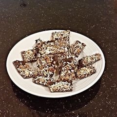 A picture of Dark Chocolate Toasted Coconut Crispy Bark.