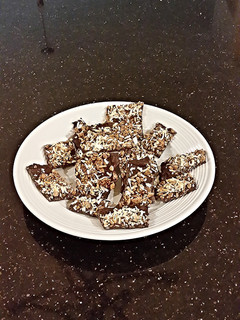A picture of Dark Chocolate Toasted Coconut Crispy Bark.