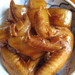 A picture of Easy Sweet-Salty Teriyaki Simmered Chicken Wings and Daikon Radish.