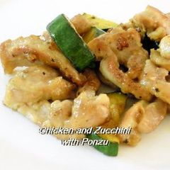 A picture of Chicken Thighs and Zucchini in Ponzu Sauce Stir-fry.