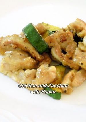 A picture of Chicken Thighs and Zucchini in Ponzu Sauce Stir-fry.