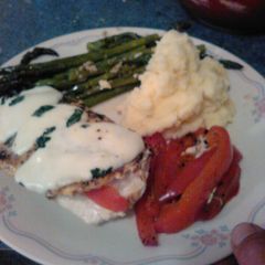 A picture of Red pepper stuffed chicken.