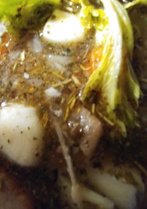 A picture of Big Poppa's 1869 slow cooked chicken broth.