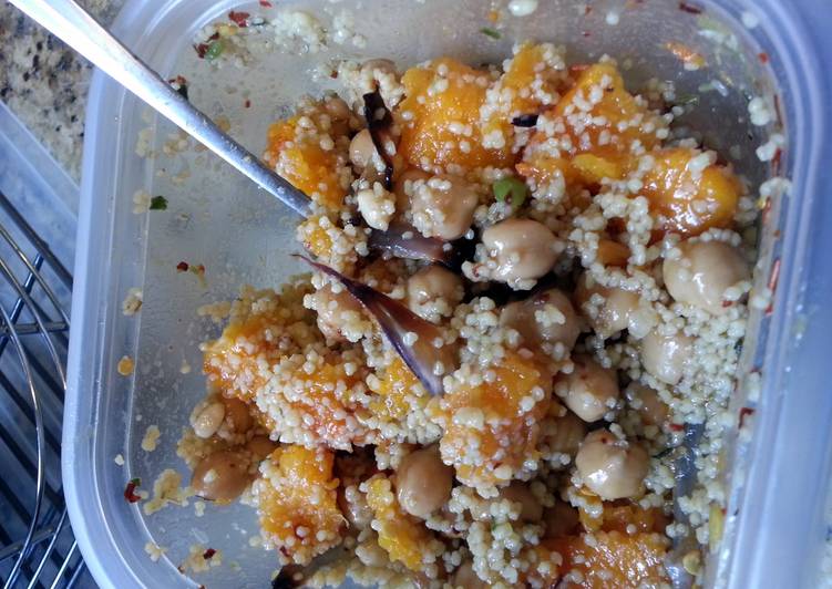 Cous Cous with farmers market Roasted Butternut squash and red onions
