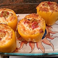 A picture of Healthy chicken-stuffed peppers.