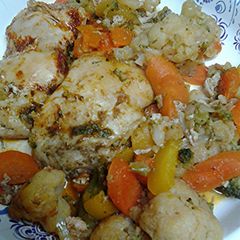 A picture of Roasted Buttery Chicken and Vegetables.