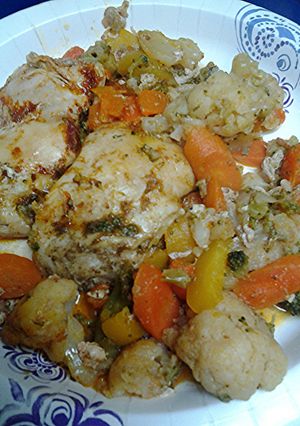 A picture of Roasted Buttery Chicken and Vegetables.