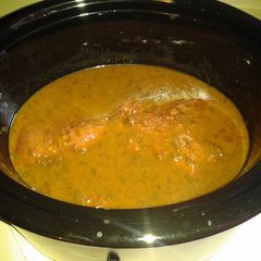 A picture of Crockpot Cubed Steak w/ Onion Cocktail Sauce.