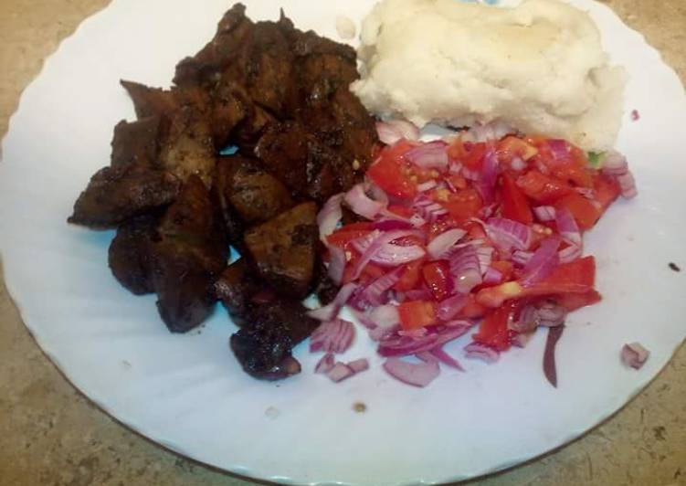 Steps to Make Ultimate Deep fried pork with Kachumbari and Ugali