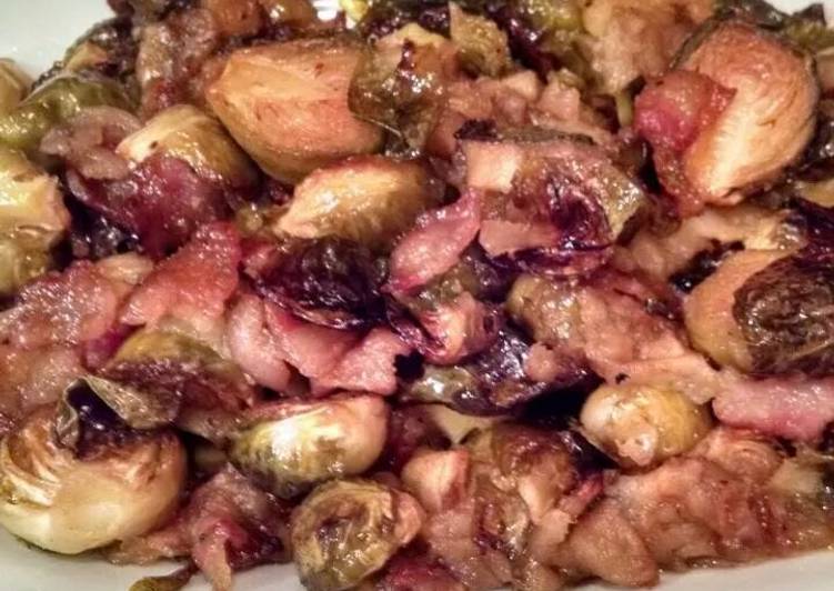 Steps to Prepare Favorite Roasted Brussel Sprouts with Bacon and Apples