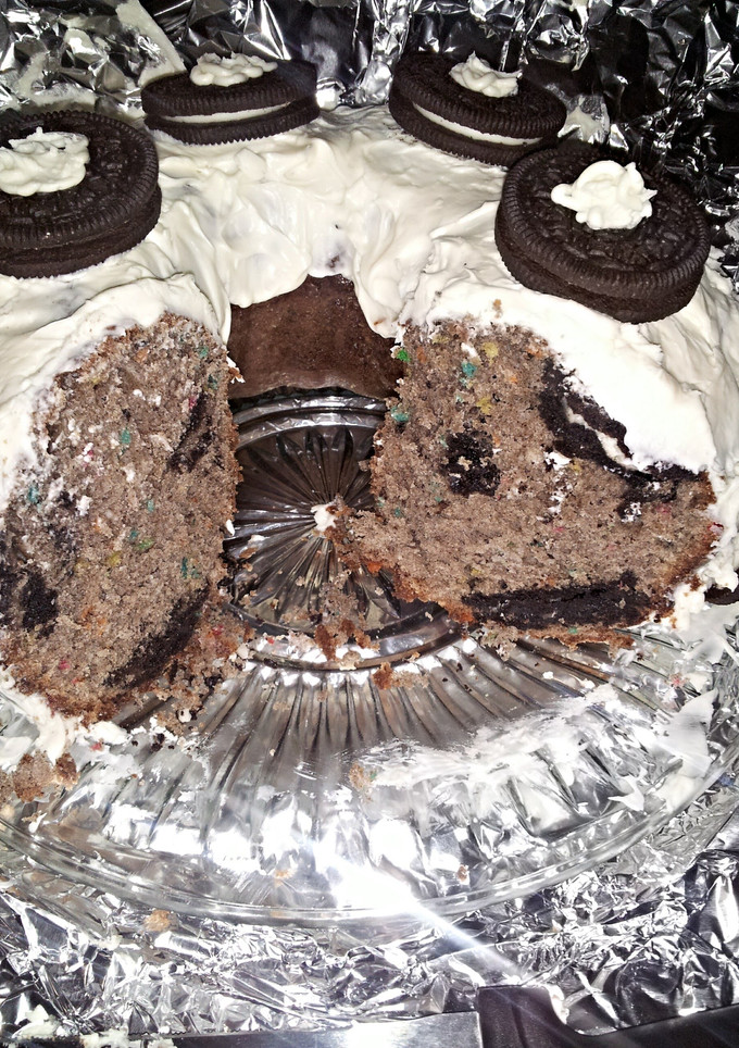A picture of Oreo overload confetti cake.