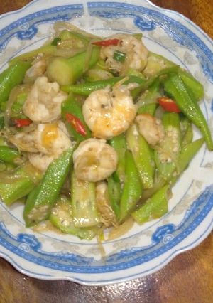 Hình của món Đậu bắp xào tôm.