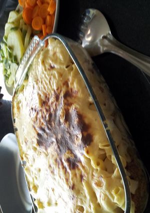 A picture of bechamel pasta dinner.