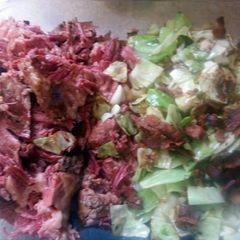 Corned beef and fried cabbage with bacon A picture of Corned beef and fried cabbage with bacon.