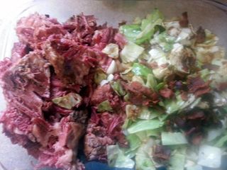 Corned beef and fried cabbage with bacon