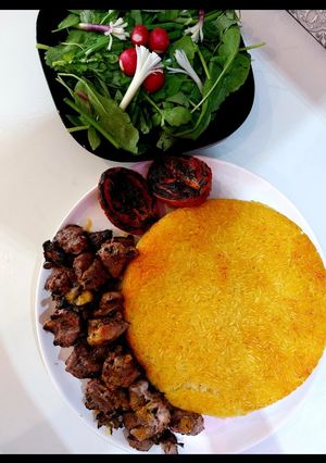 عکسی از دستور کباب چنجه با برنج زعفرانی