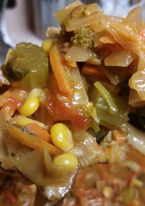 A picture of Vegetarian (Vegan) Garden Vegetable and Curry Soup.