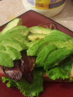 A picture of Open Face BLT with Caramelized Bacon n Guac.