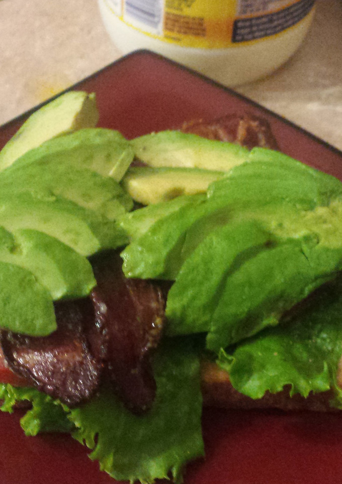 A picture of Open Face BLT with Caramelized Bacon n Guac.