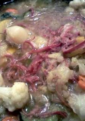 A picture of My corned beef, cabbage, & potatoes meal slow cooked shredded w vegetables.