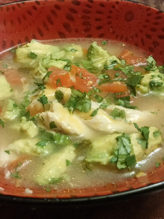 A picture of Chicken and Lime Soup with Avocado.