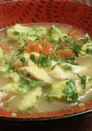 A picture of Chicken and Lime Soup with Avocado.