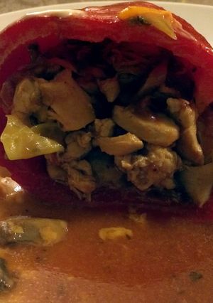 A picture of Cabbage Stuffed Red Peppers.