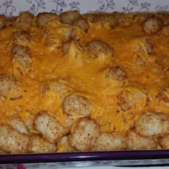 A picture of Sausage Gravy Tot Casserole.
