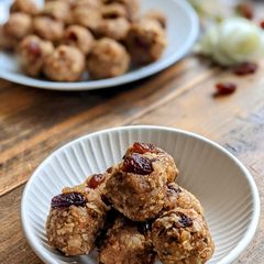 A picture of Churma Coconut Ladoos with Raisins.