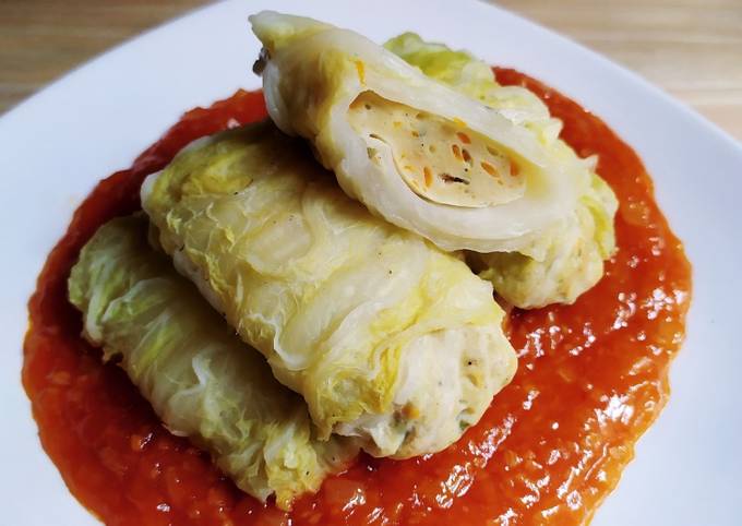 Resep Sawi gulung isi ayam Anti Gagal