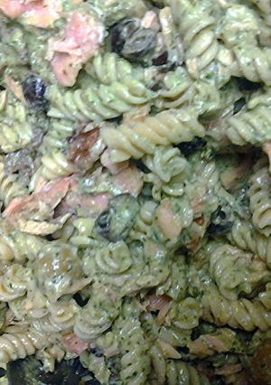 A picture of Jade salmon and pasta salad.