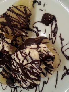 A picture of 'V' Poached pears with florentine cream.