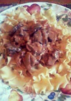 A picture of Easy Beef Stroganoff (using left over sirloin steak).