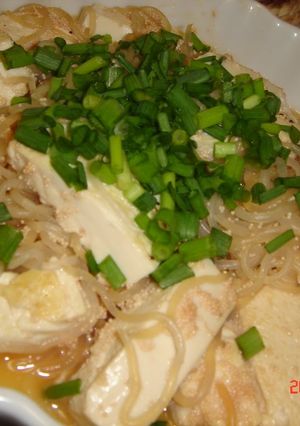 A picture of Stir-fried Shirataki, Tofu and Tarako.