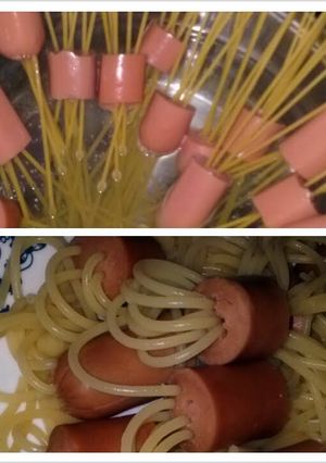 A picture of spaghetti for kids (spaghetti monsters).