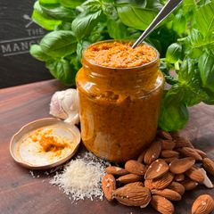 A picture of Sun-dried Tomato and Red Pepper Pesto.