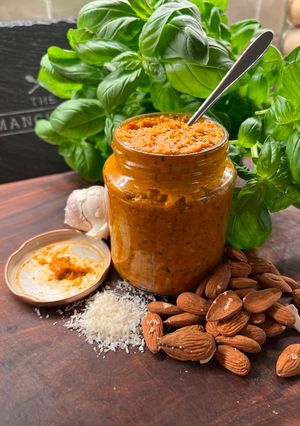 A picture of Sun-dried Tomato and Red Pepper Pesto.