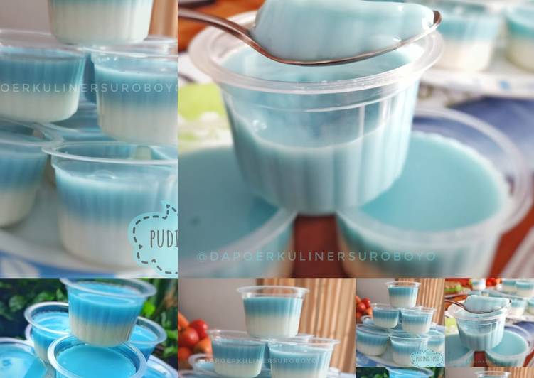 Tutorial memasak Puding susu vanilla blueberry gurih