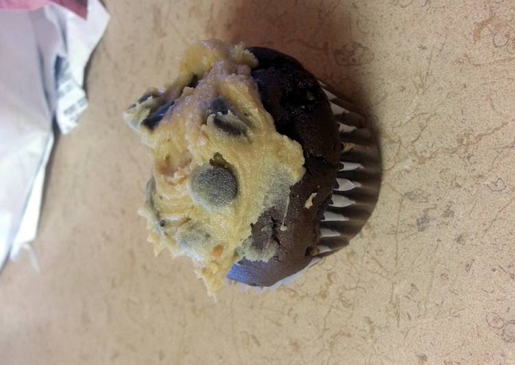 caramel chocolate cupcakes with cookie dough frosting