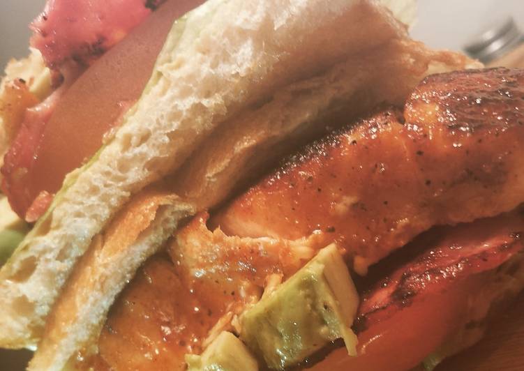 Simple Way to Make Any-night-of-the-week Bbq Salmon B.L.T w / Turkey Bacon and dijon mustard