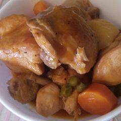 A picture of Chicken with vegetables and sauce by Pam....