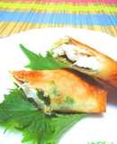 Chicken Spring Rolls with Salt-Cured Plum and Shiso Leaf